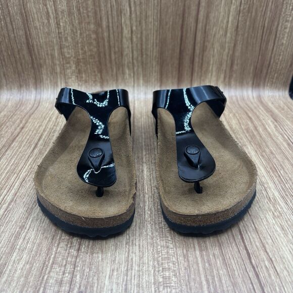 Birkenstock Gizeh Patent Black Birko Flor Patent Women EU 39 Size 8 New Reg Fit - Picture 5 of 9